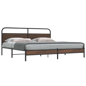 Estructura de cama sin colchón metal roble marrón 200x200