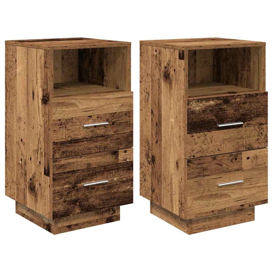 Mesillas de noche 2 uds con 2 cajones madera vieja 36x36x68