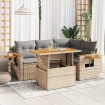 Set sofás jardín y cojines 5 pzas ratán sintético acacia beige