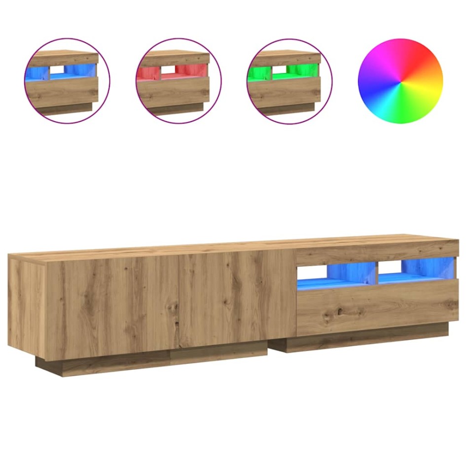 Mueble de TV luces LED madera roble artisan 180x35x40