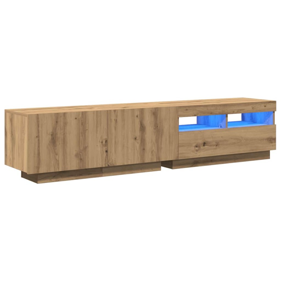 Mueble de TV luces LED madera roble artisan 180x35x40