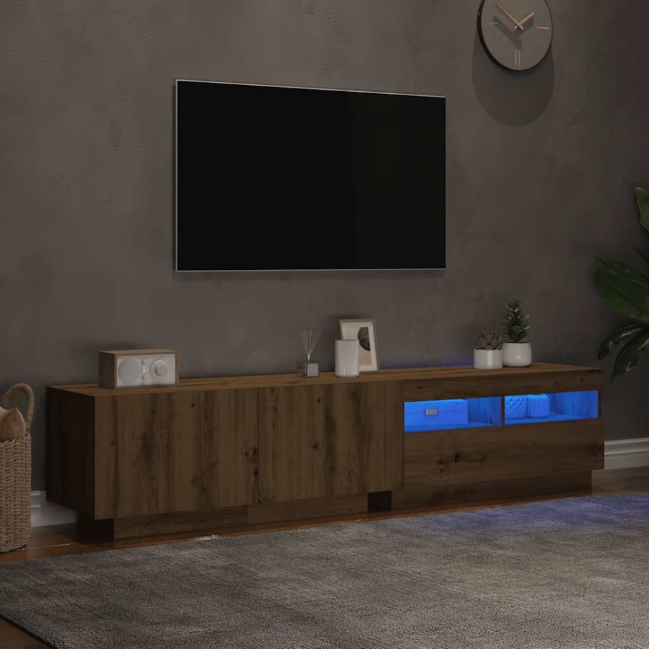 Mueble de TV luces LED madera roble artisan 180x35x40