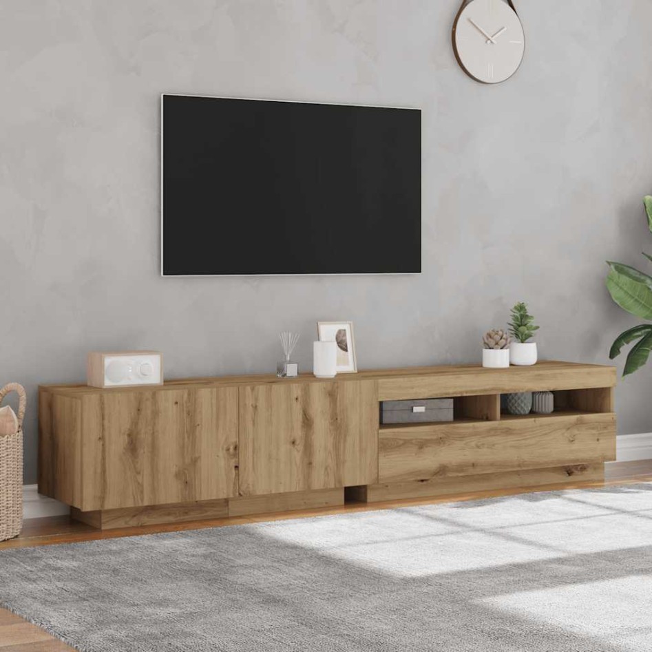 Mueble de TV luces LED madera roble artisan 200x35x40