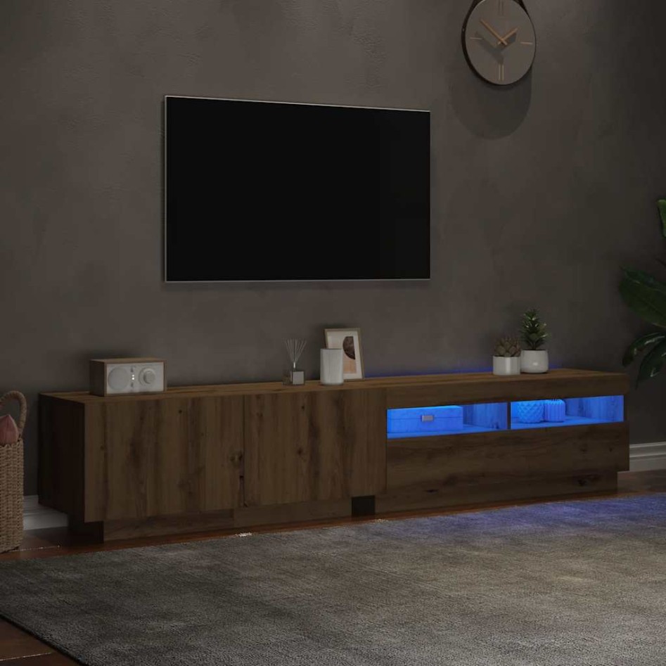 Mueble de TV luces LED madera roble artisan 200x35x40