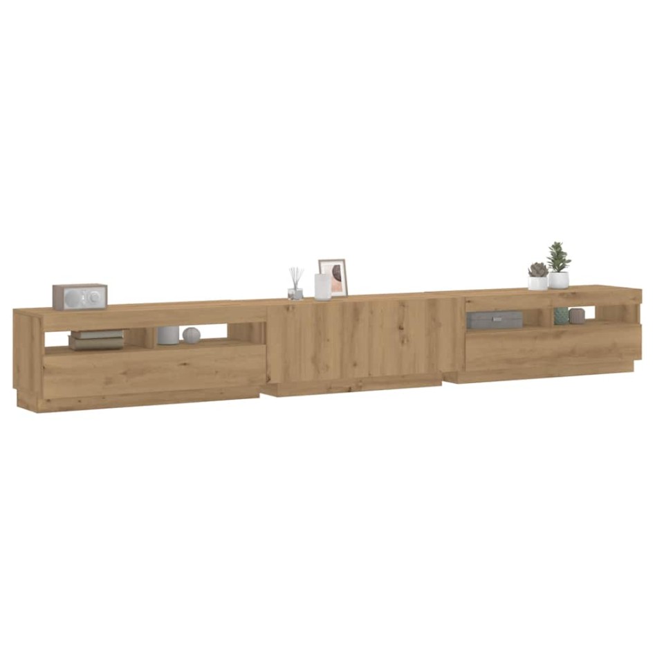 Mueble de TV luces LED madera roble artisan 300x35x40
