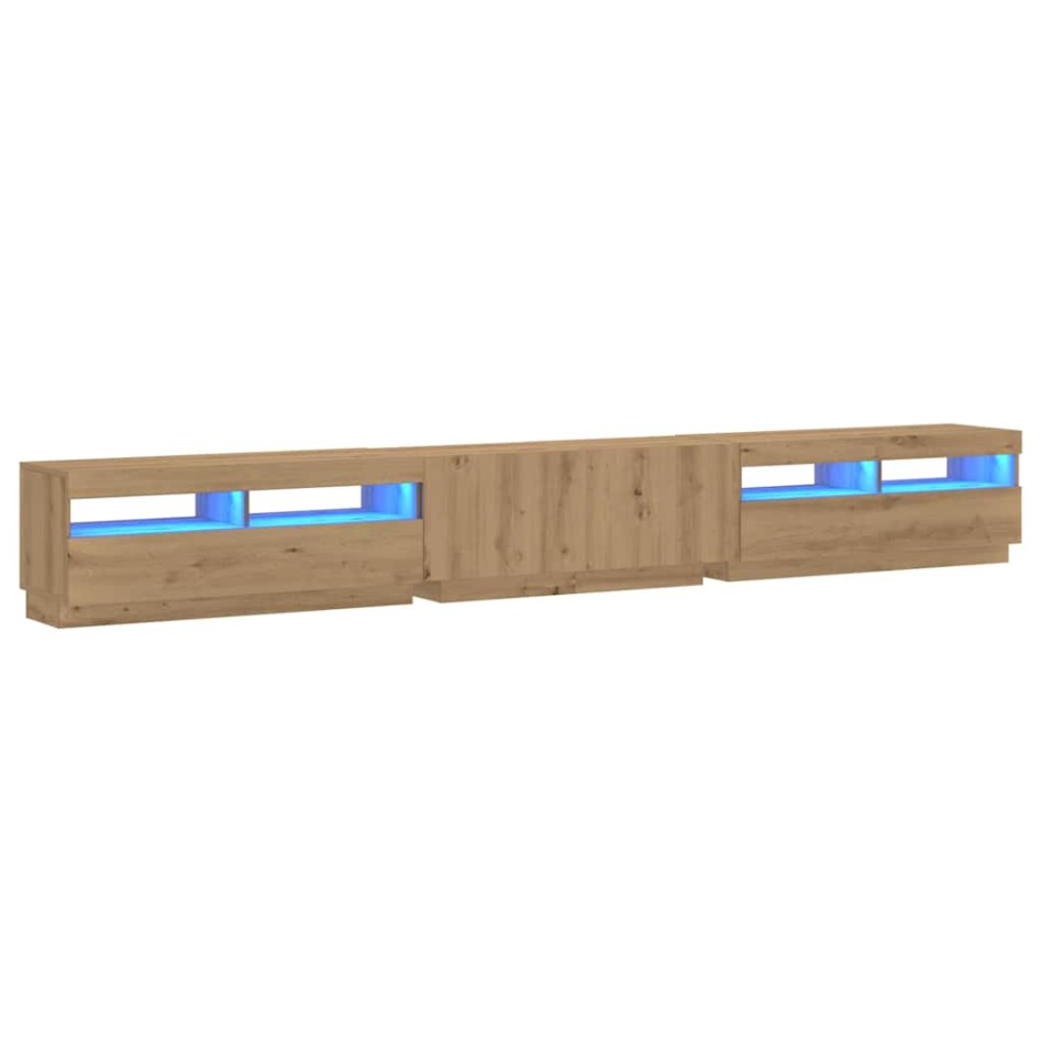 Mueble de TV luces LED madera roble artisan 300x35x40