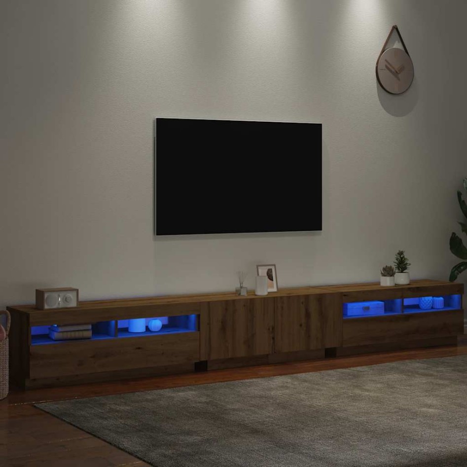 Mueble de TV luces LED madera roble artisan 300x35x40