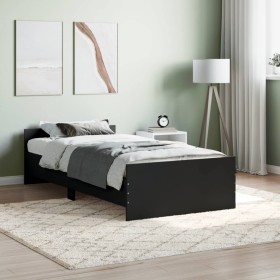 Estructura de cama madera de ingeniería negra 90x190