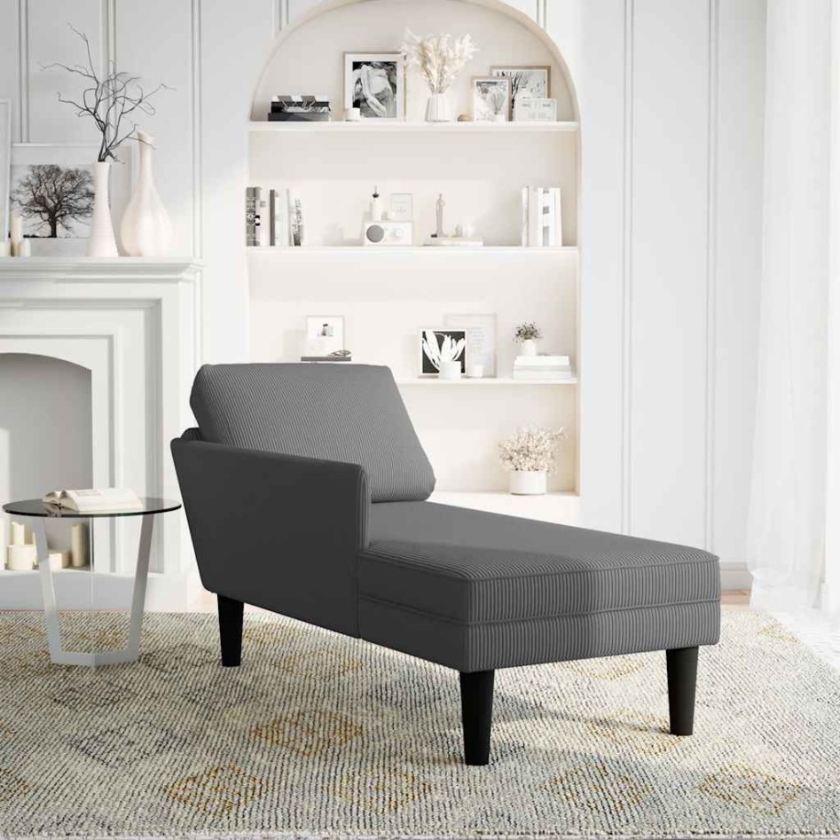 Chaise longue con cojín de tela de pana gris