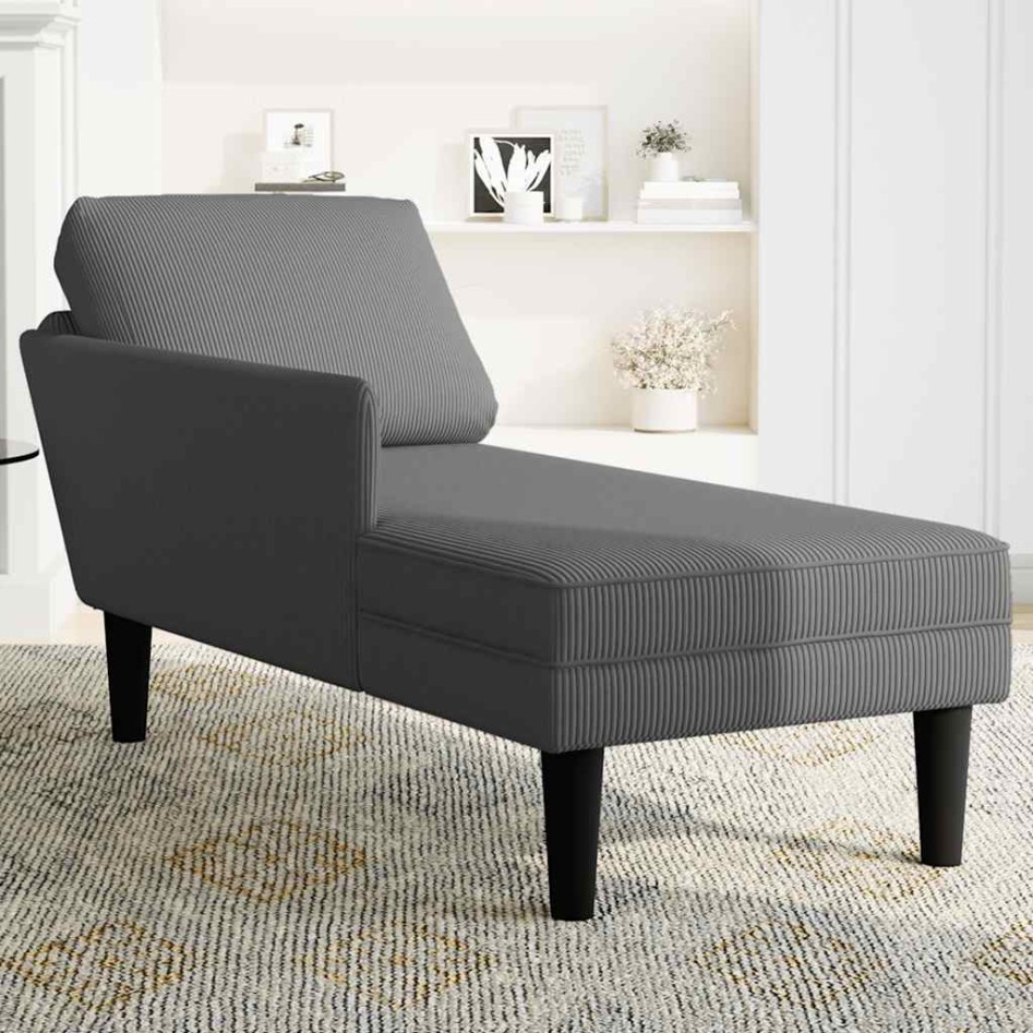 Chaise longue con cojín de tela de pana gris