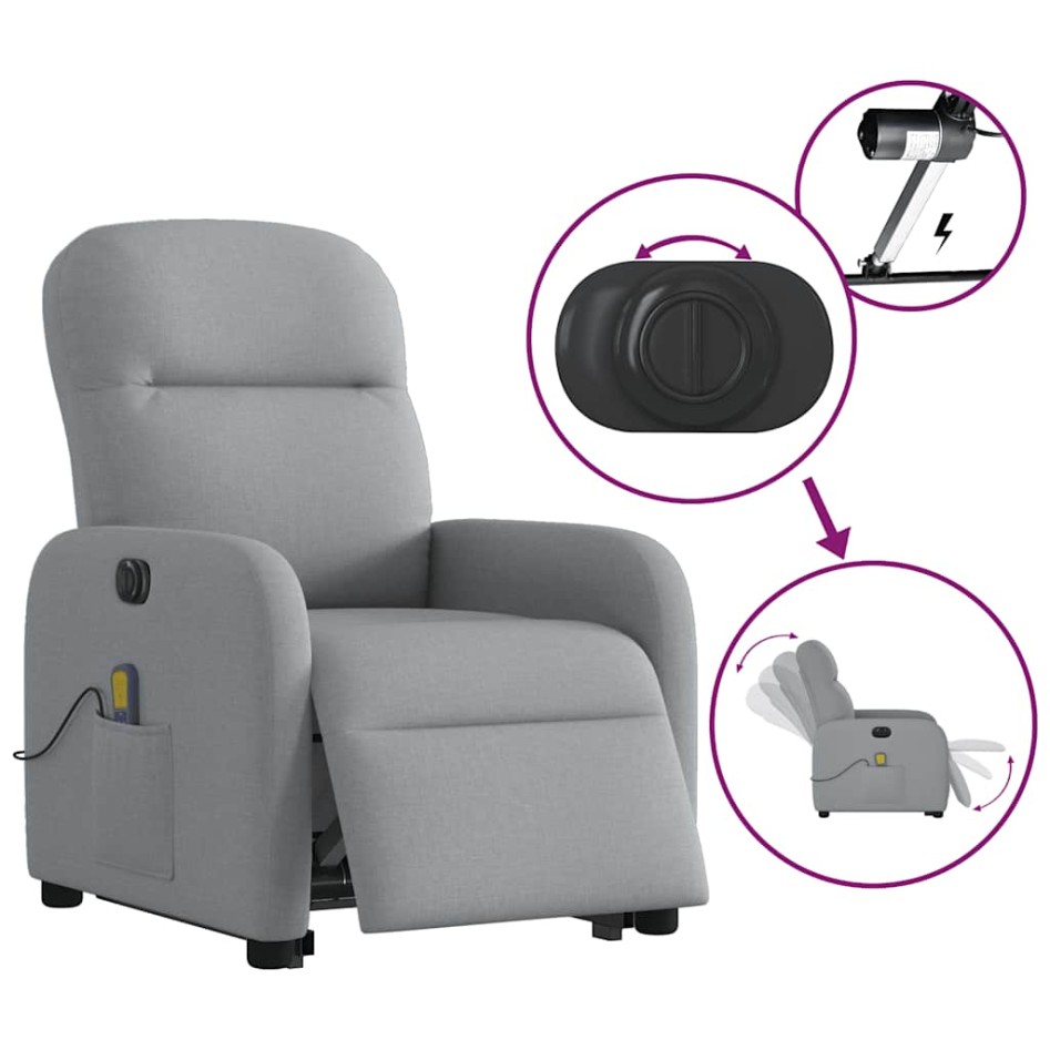 Sillón de masaje eléctrico reclinable elevable tela gris