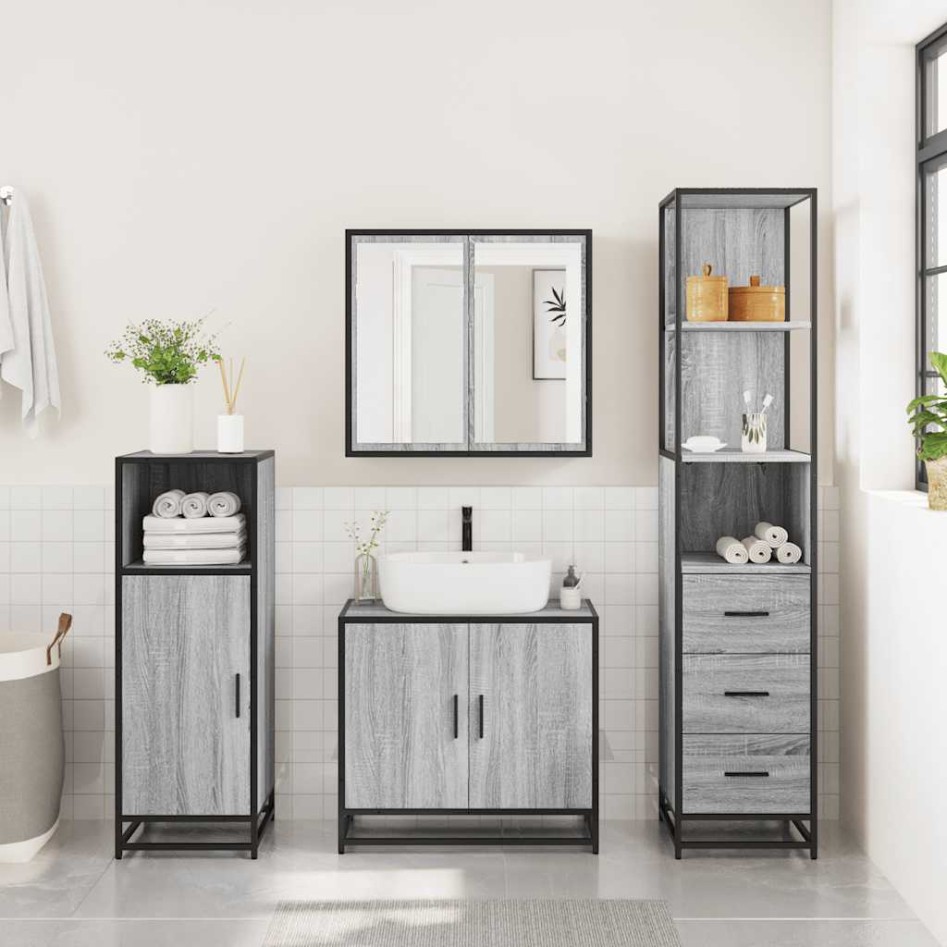 Armario de baño madera contrachapada gris sonoma 35x37,5x166