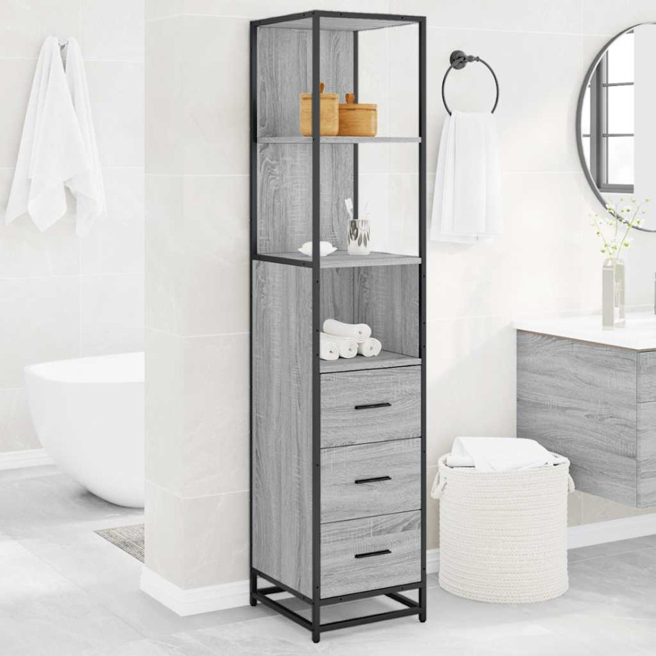 Armario de baño madera contrachapada gris sonoma 35x37,5x166