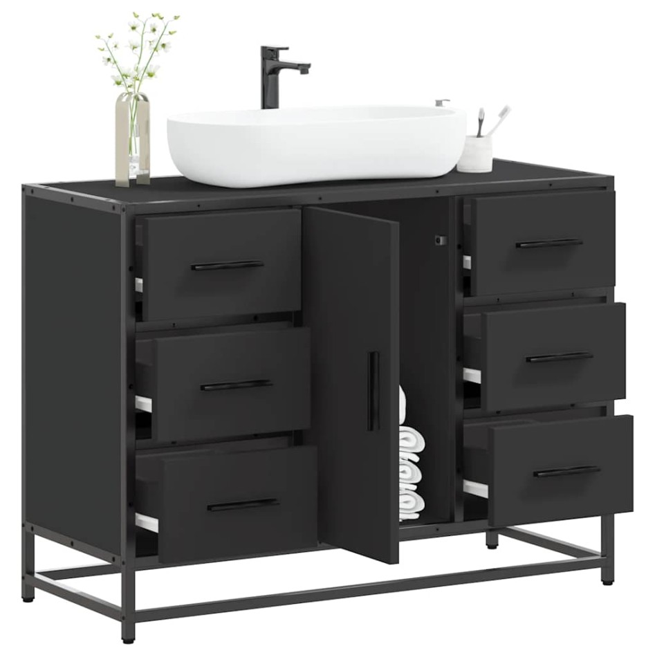 Armario de lavabo de baño madera ingeniería negro 80x33x60
