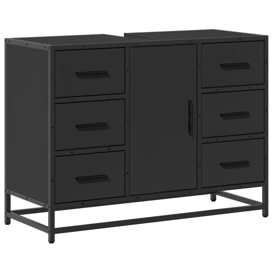 Armario de lavabo de baño madera ingeniería negro 80x33x60