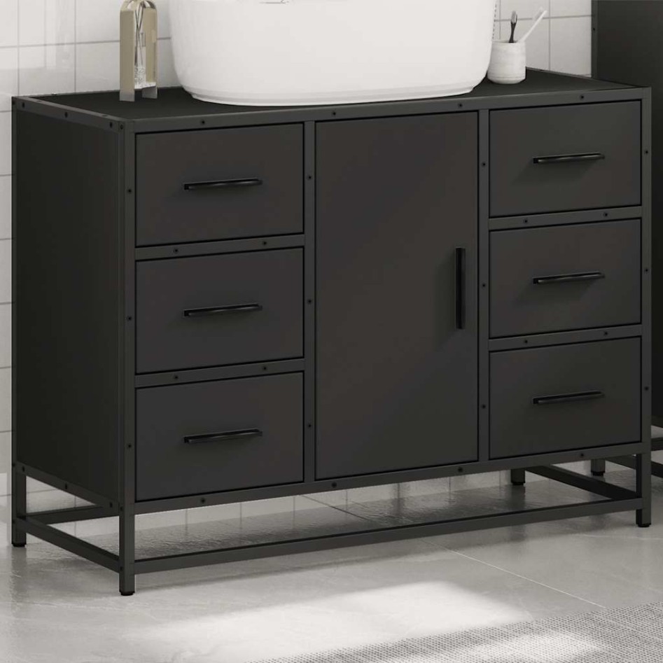 Armario de lavabo de baño madera ingeniería negro 80x33x60