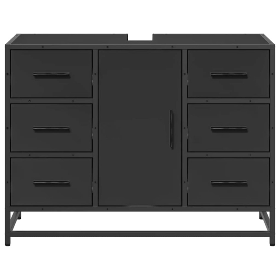 Armario de lavabo de baño madera ingeniería negro 80x33x60