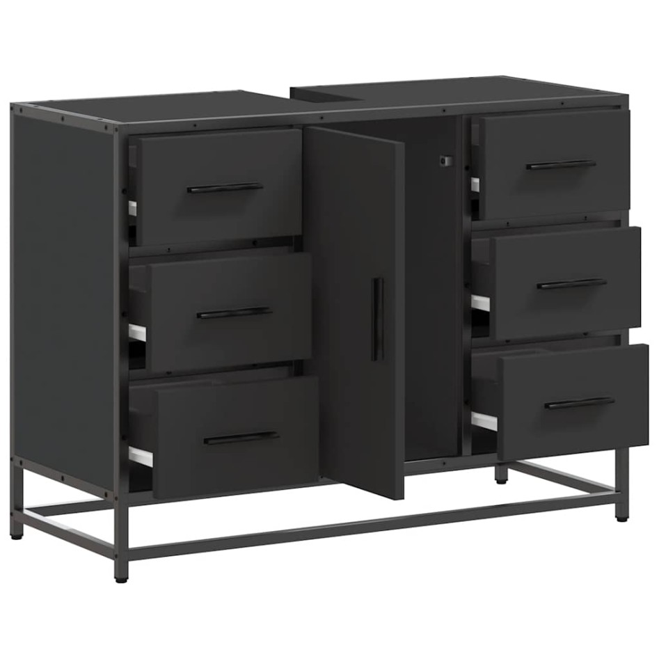 Armario de lavabo de baño madera ingeniería negro 80x33x60