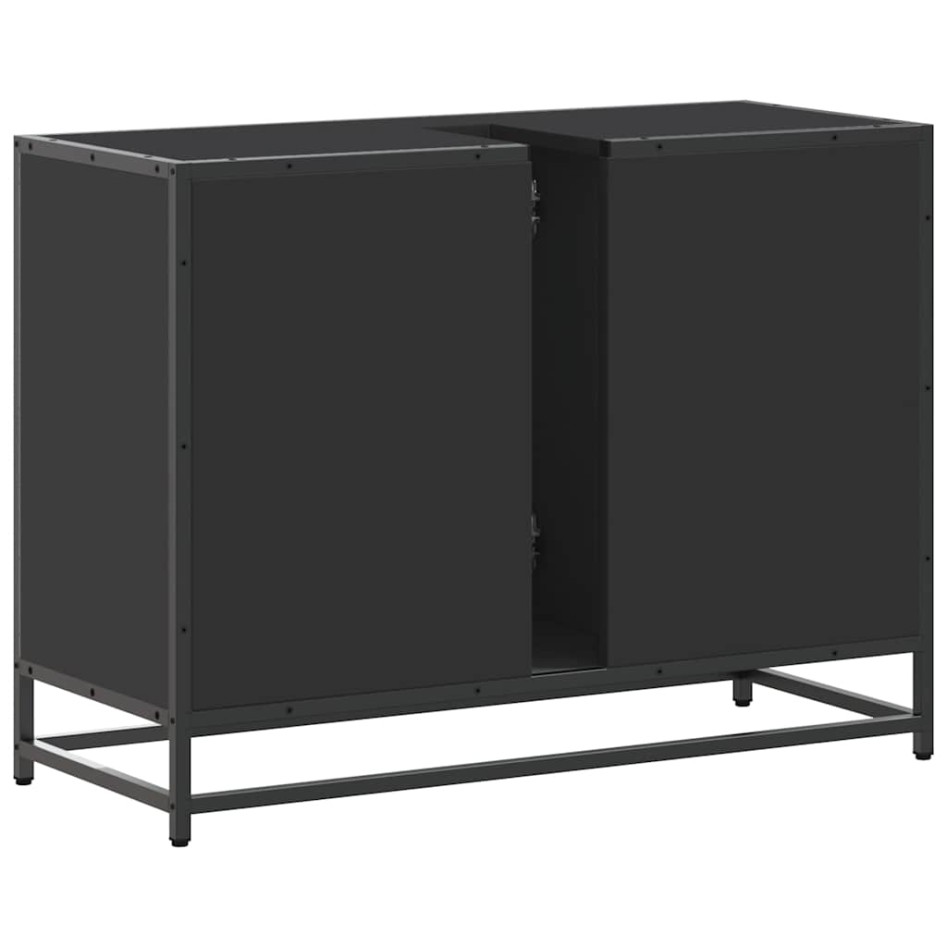 Armario de lavabo de baño madera ingeniería negro 80x33x60