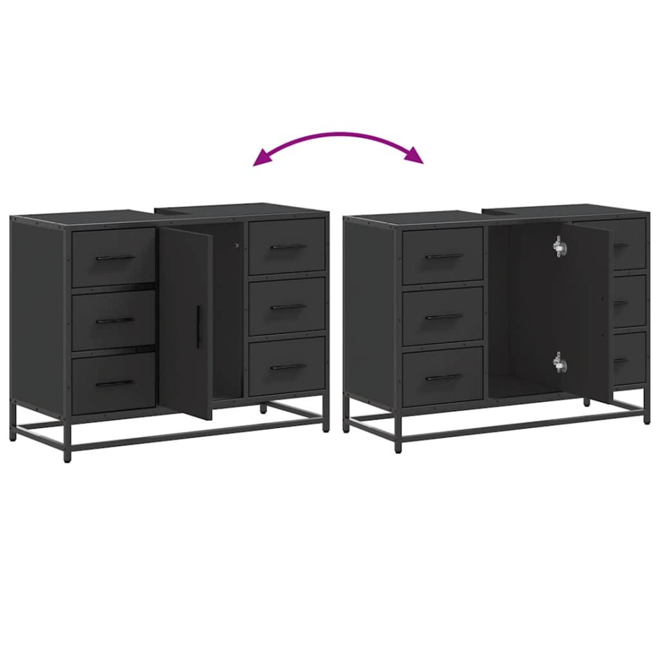 Armario de lavabo de baño madera ingeniería negro 80x33x60