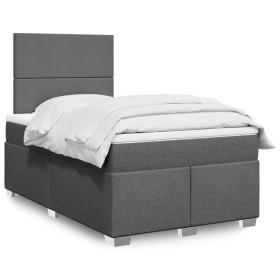Cama box spring con colchón tela gris oscuro 120x200