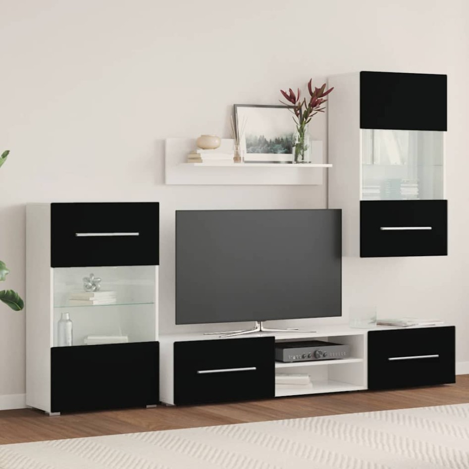 Muebles para TV 5 piezas con iluminación LED negra