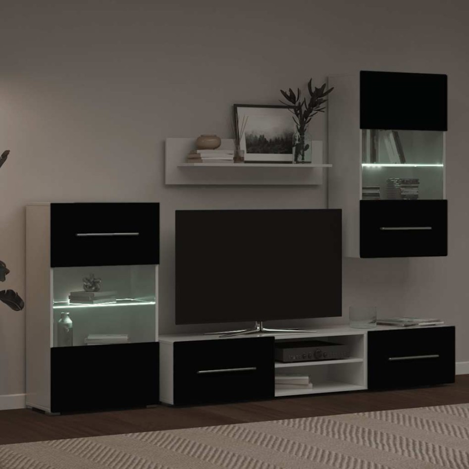 Muebles para TV 5 piezas con iluminación LED negra