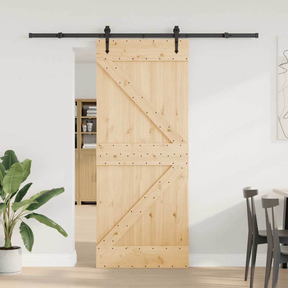 Puerta corredera con herrajes madera maciza de pino 85x210