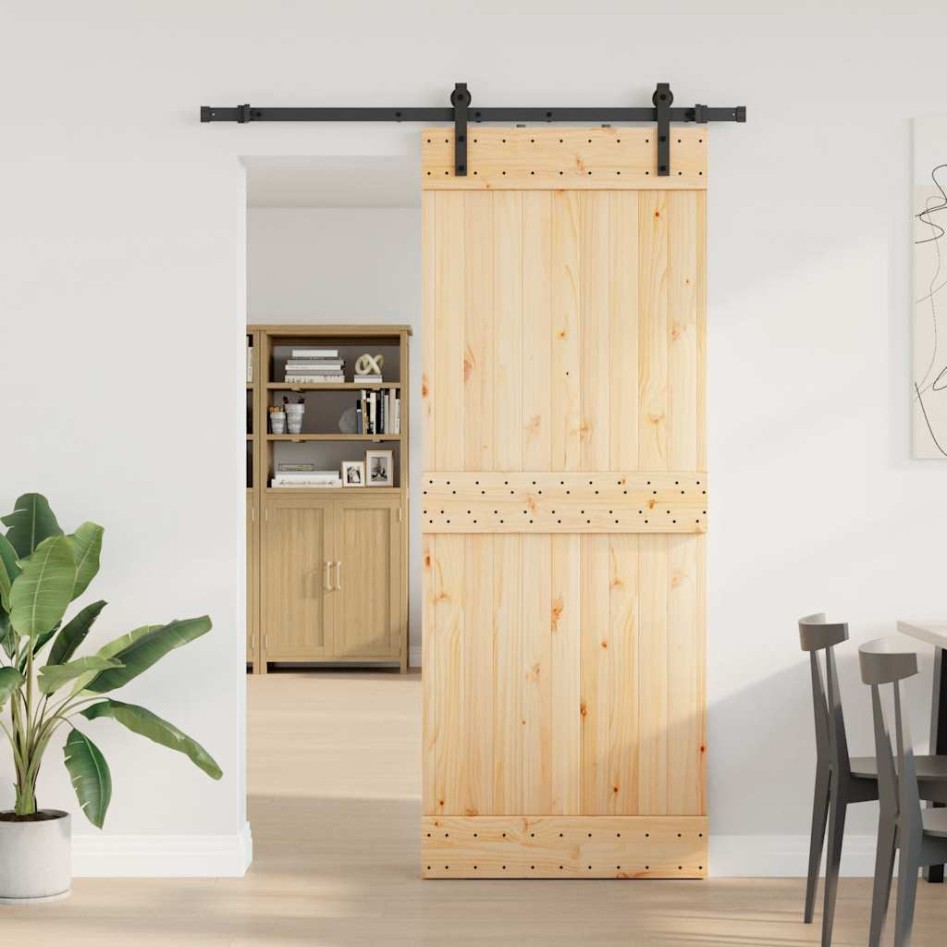 Puerta corredera con herrajes madera maciza de pino 80x210