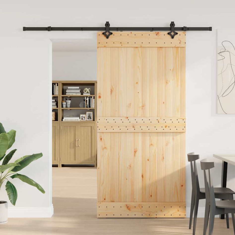 Puerta corredera con herrajes madera maciza de pino 100x210