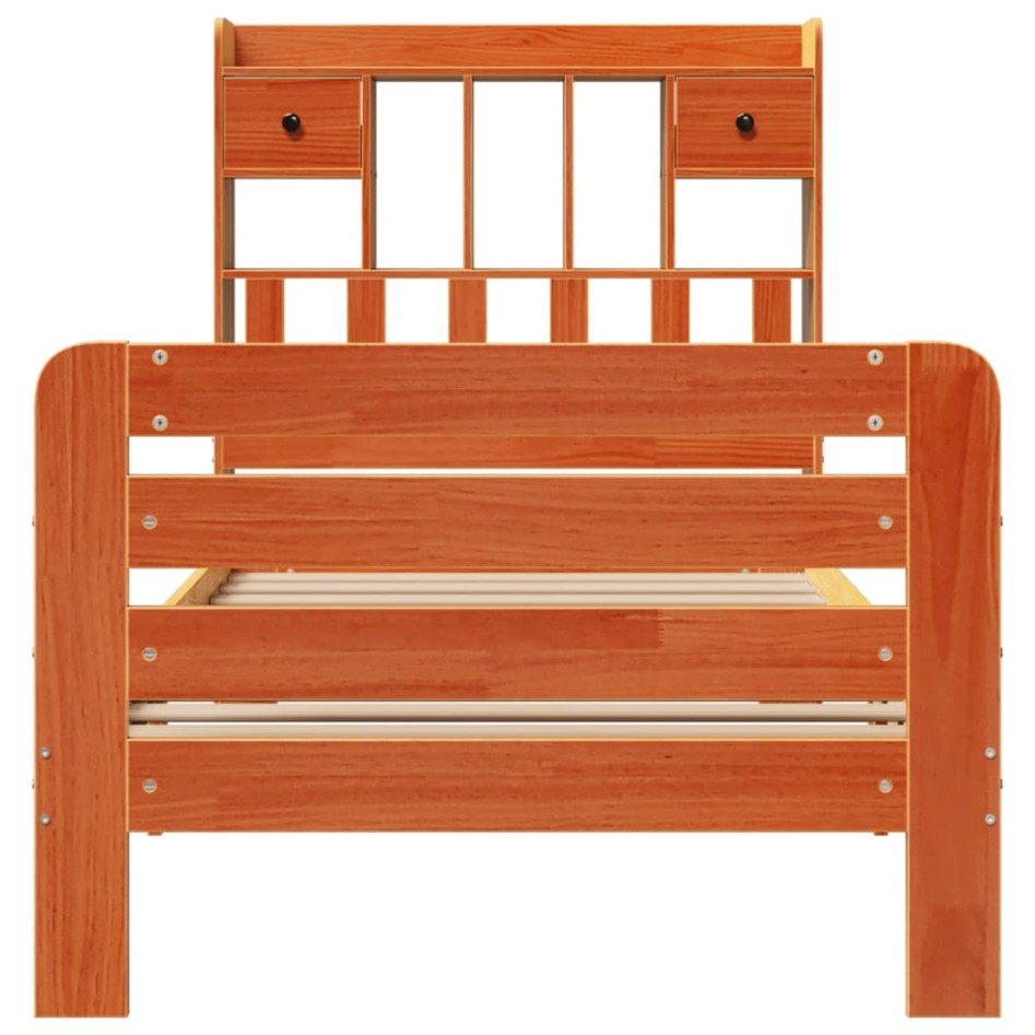 Cama con estantería sin colchón madera maciza marrón 75x190