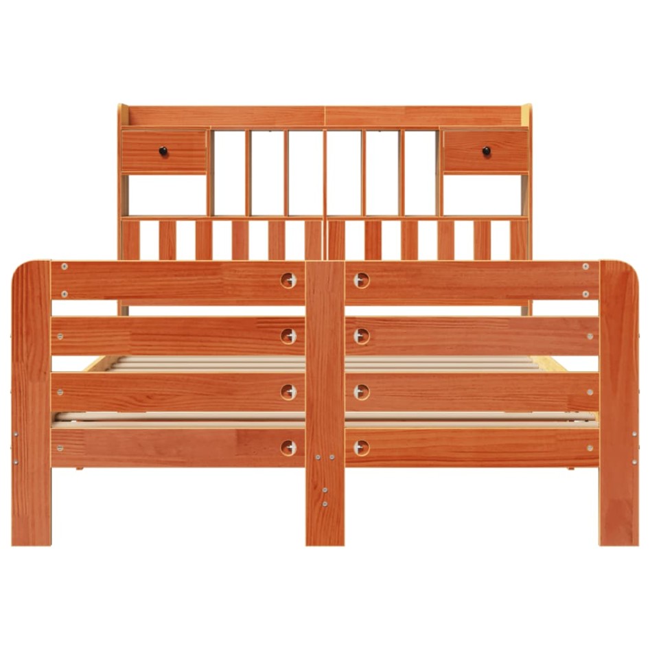 Cama con estantería sin colchón madera maciza marrón 140x190