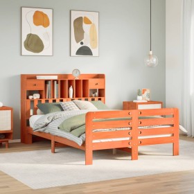 Cama con estantería sin colchón madera maciza marrón 140x200