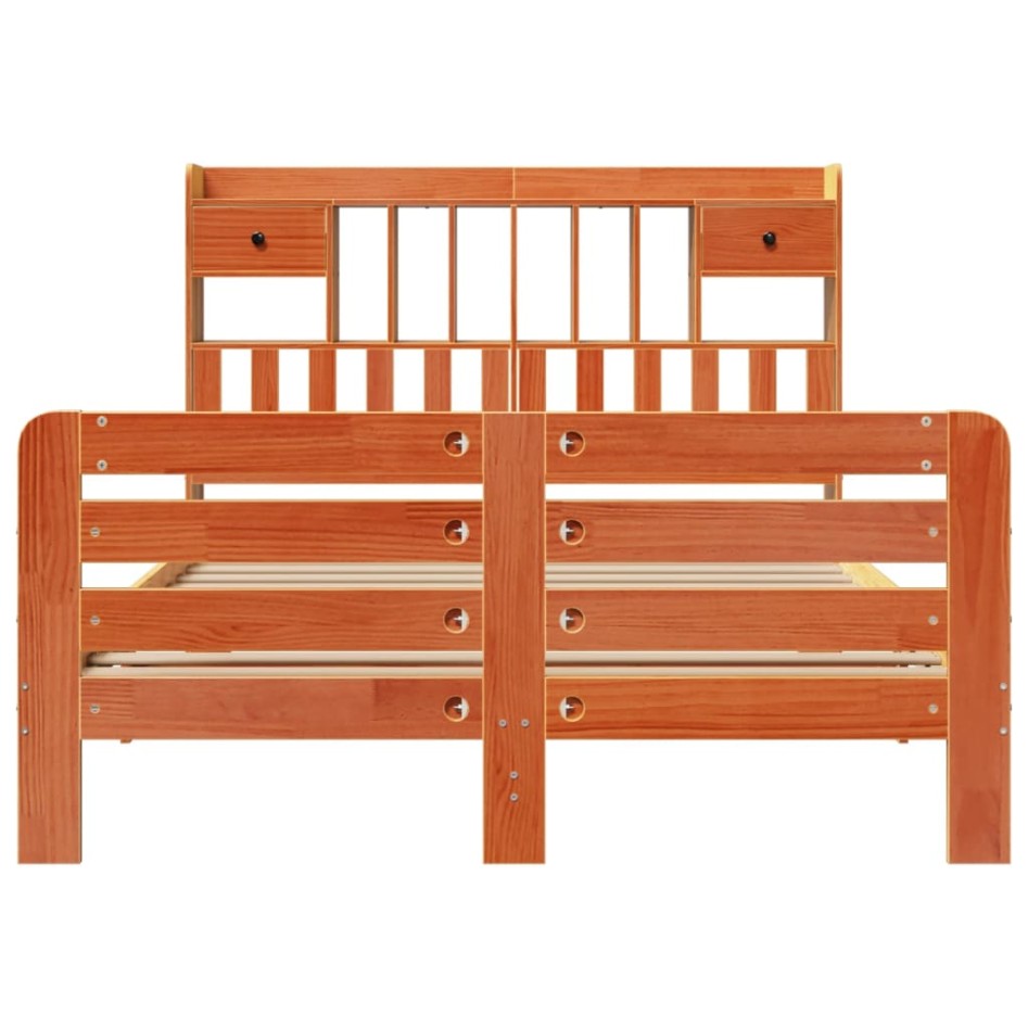 Cama con estantería sin colchón madera maciza marrón 140x200