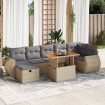 Set sofás jardín y cojines 5 pzas ratán sintético acacia beige