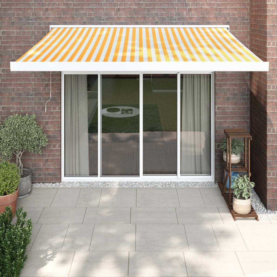 Toldo retráctil aluminio y tela blanco y amarillo 3x2,5