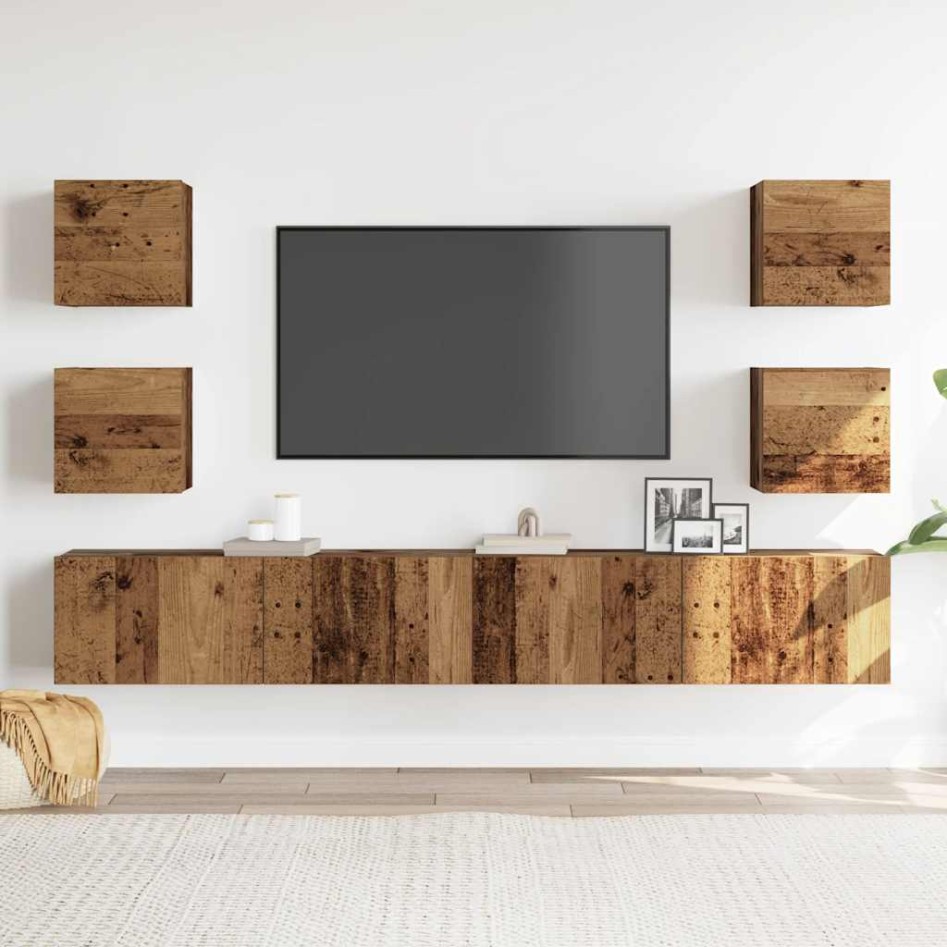 Muebles de TV de pared 6 uds madera vieja madera de