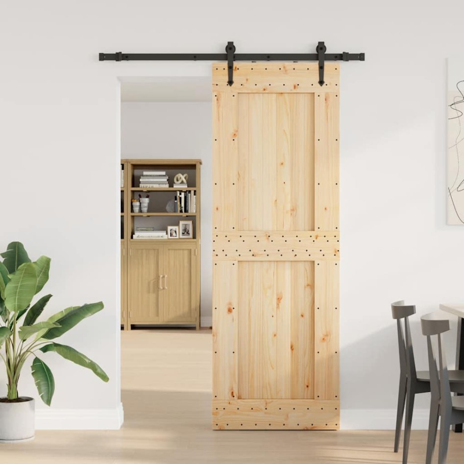 Puerta corredera con herrajes madera maciza de pino 80x210