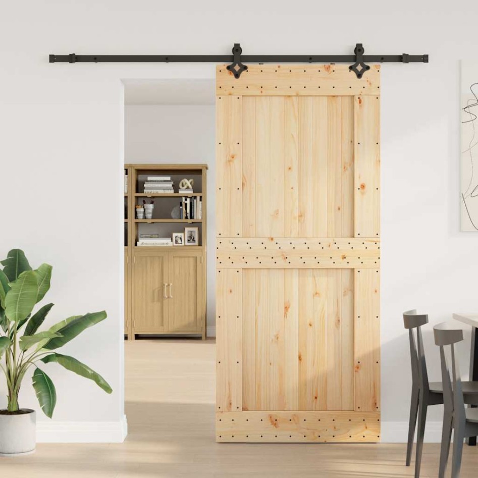Puerta corredera con herrajes madera maciza de pino 100x210