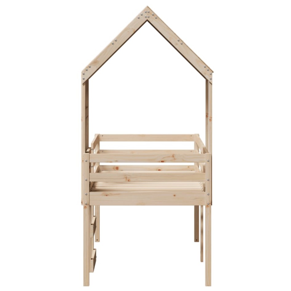 Cama alta con techo madera maciza de pino 80x200