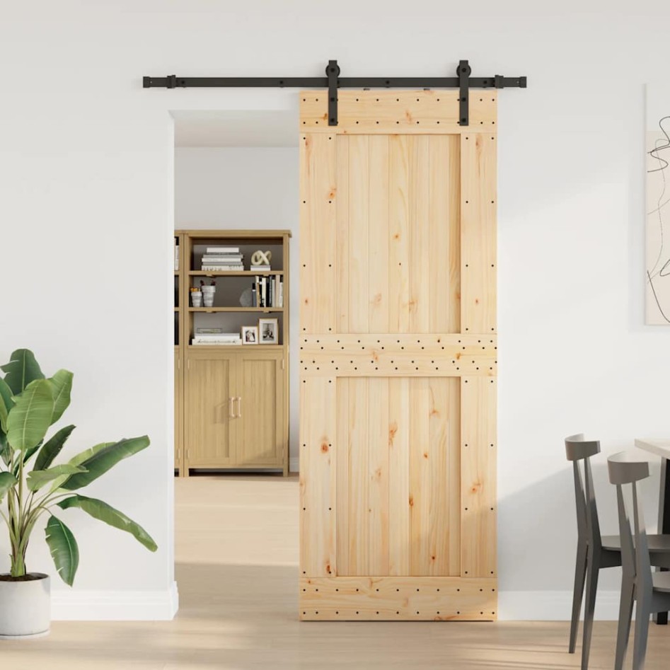 Puerta corredera con herrajes madera maciza de pino 85x210