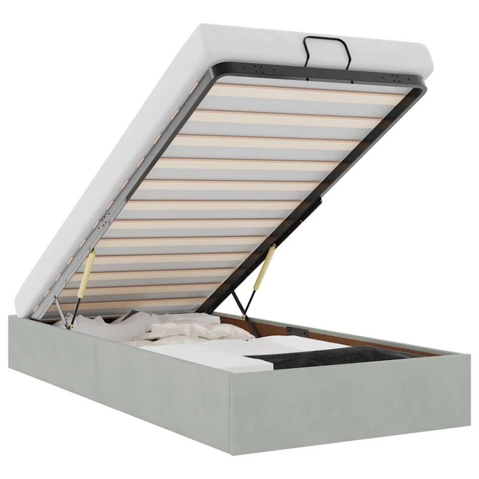 Estructura de cama otomana sin colchón terciopelo gris