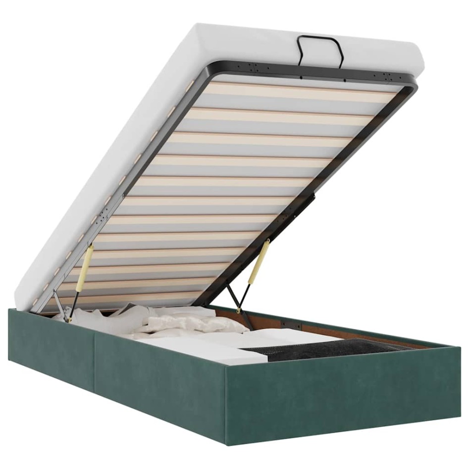 Estructura de cama otomana sin colchón terciopelo verde