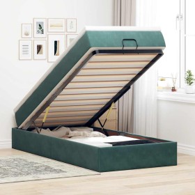 Estructura de cama otomana con colchón terciopelo verde