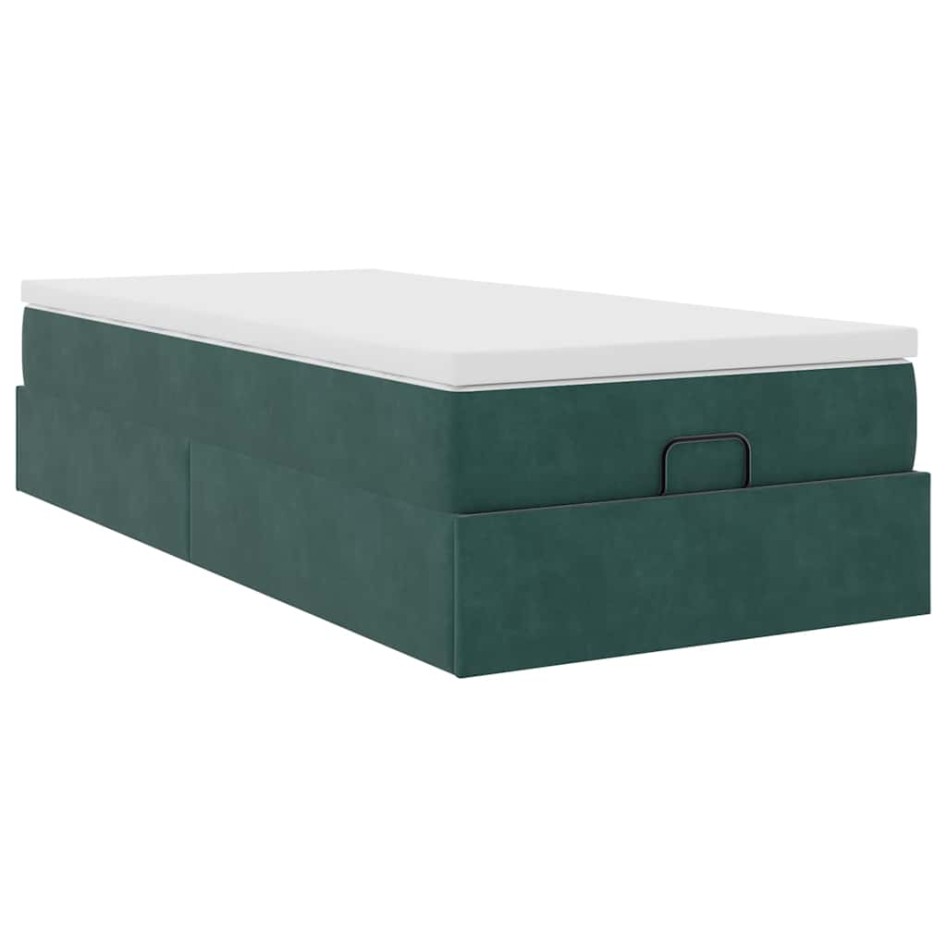 Estructura de cama otomana con colchón terciopelo verde