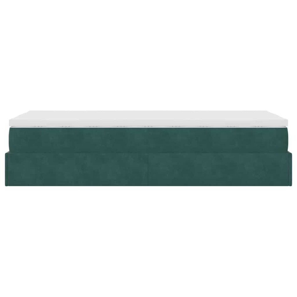 Estructura de cama otomana con colchón terciopelo verde
