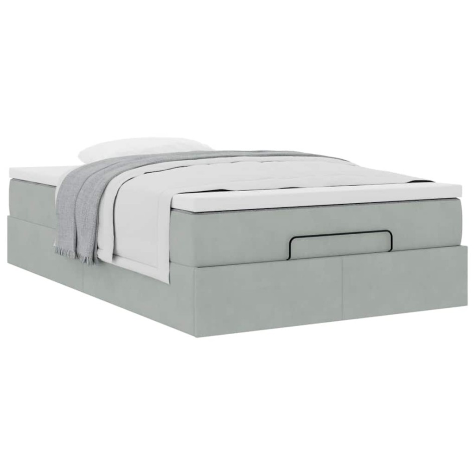 Estructura cama otomana colchón terciopelo gris claro