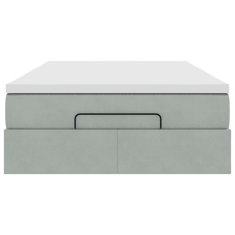 Estructura cama otomana colchón terciopelo gris claro