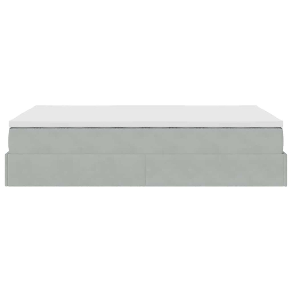 Estructura cama otomana colchón terciopelo gris claro