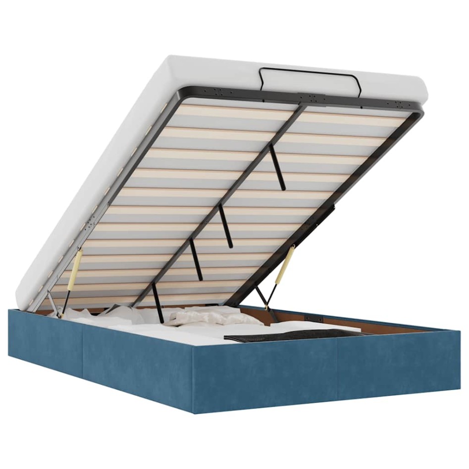 Estructura de cama otomana sin colchón terciopelo azul